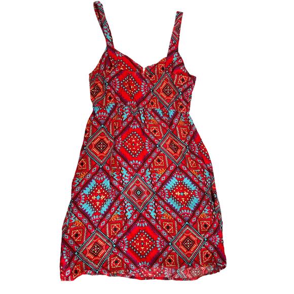 Bongo Southwestern Print Mini Strappy Sundress Junior Size S/C Lightweight Aztec - Picture 2 of 4